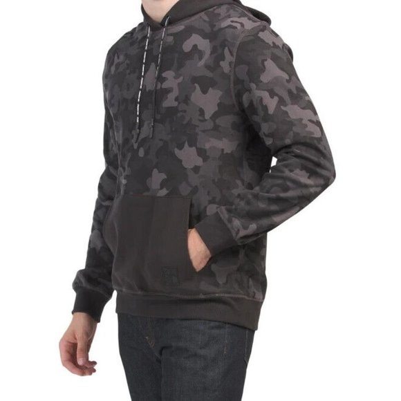 Karl Lagerfeld Paris Men's Camo Solid Hoodie Black Gray Size L